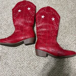 Red Heeled Boots with Star Design